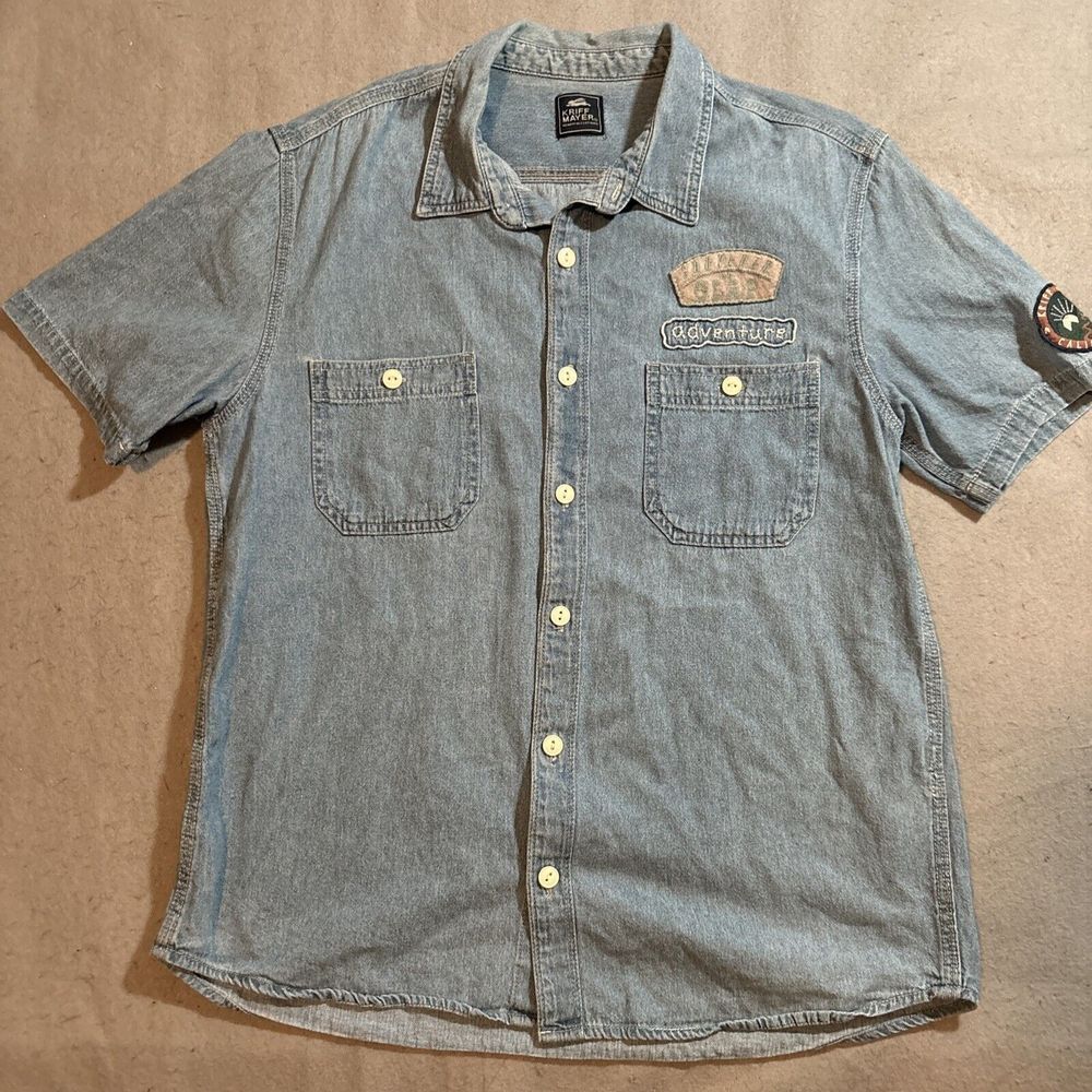 Cliff Mayer‎ KRIFF K.MAYER Chambray  T-shirt Short Sleeve Button Up